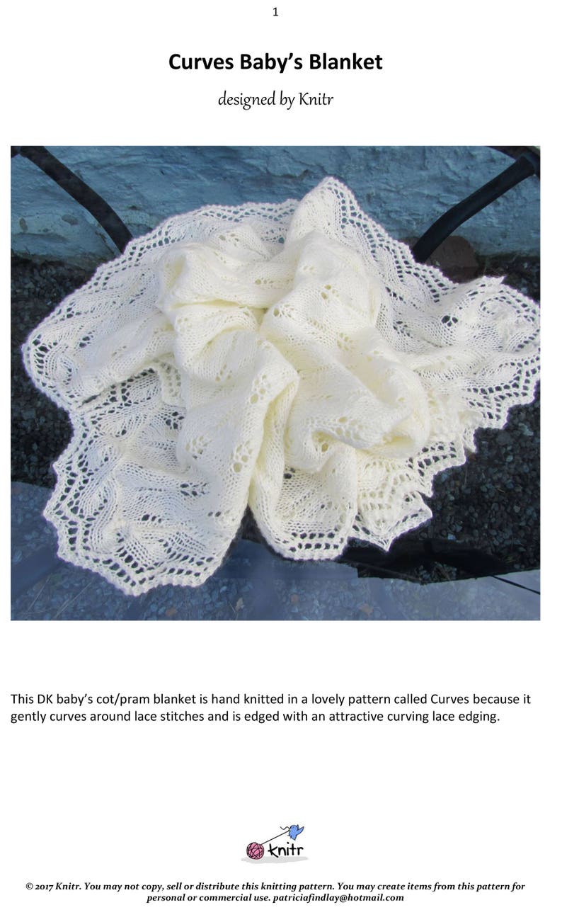 PDF, Baby Blanket, Knitting Pattern, Curving Lace Pattern, DK, 30 X 36