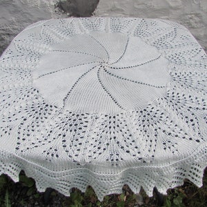 Circular Aran Baby Blanket, hand knit, cream shade, 54&quot; diameter