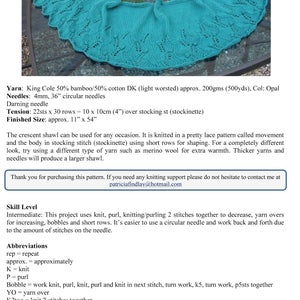 PDF KNITTING PATTERN, Crescent shawl, lace, 54&quot; wingspan