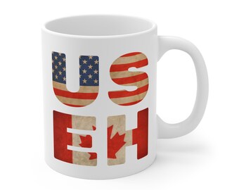 US Canada Mug, Us Eh Mug, US Citizenship Mug, US Flag Mug, Canadian Gifts, Canada Mug, Canada American, Coffee Mug,  Funny Gift