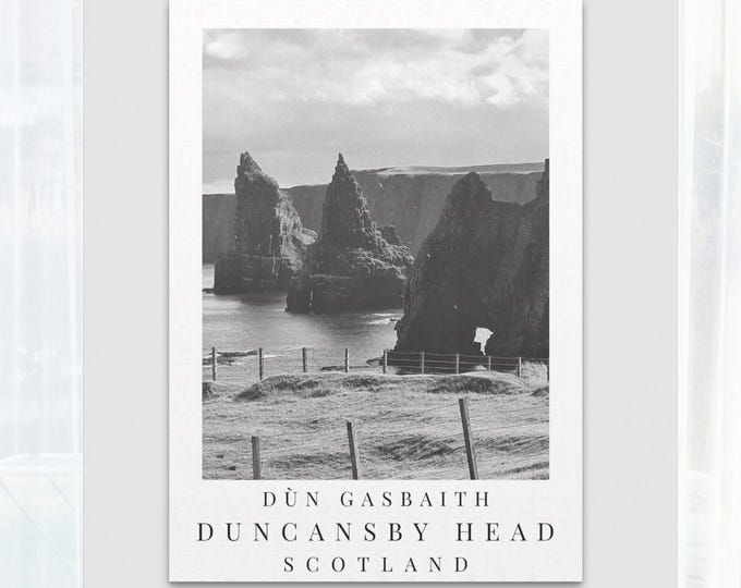 Duncansby Stacks Print: Black & White Scottish Coastal Art (Digital Download)