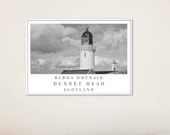 Dunnet Head Lighthouse Print: Black and White Scotland Coastal Art (Digital Download)