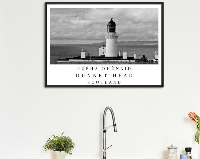 Dunnet Head Lighthouse Print: Black and White Scotland Coastal Art (Digital Download)