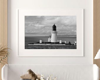 Dunnet Head Lighthouse Print, Black and White Scotland Coastal Art, Landscape Print, Digital Download