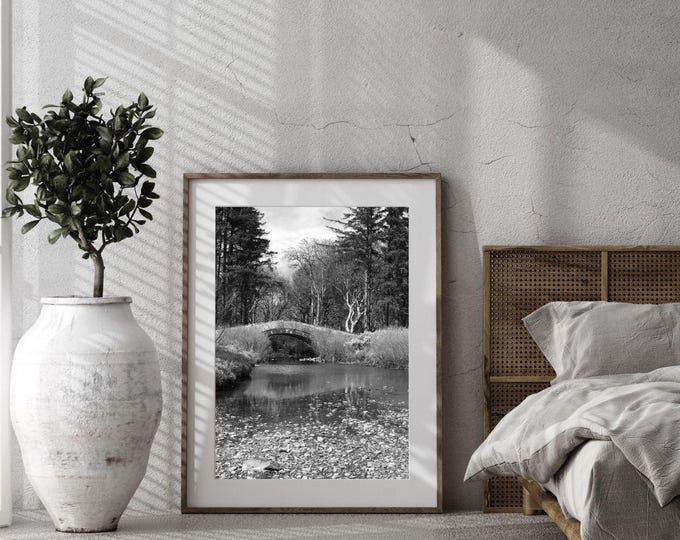 Saddell Bridge Print, Scottish Coast Art, Argyll Poster, Black White Landscape, Digital Wall Decor