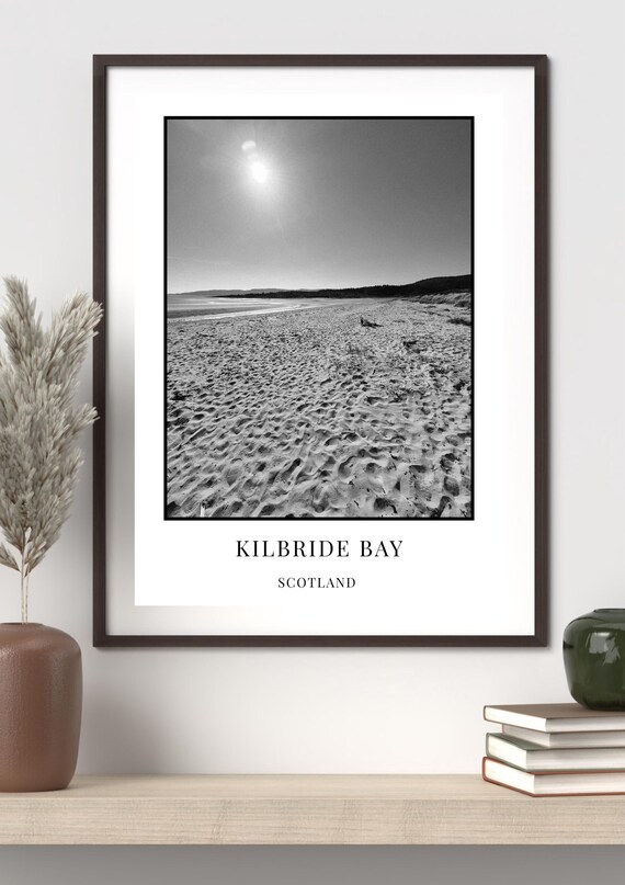 Three Digital Black and White Prints, Kilbride Bay, Scotland, Wall Art Home Decor, Coastal Landscape Picture