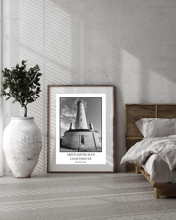 Two Digital Black and White Prints, Ardnamurchan Lighthouse, Scotland, Home Decor, Rustic Poster, Coastal Art