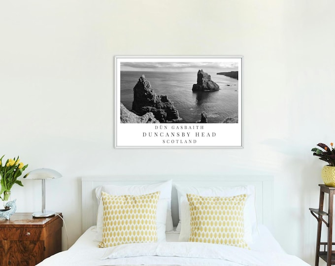 Duncansby Stacks Print: Black & White Scottish Coastal Art (Digital Download)