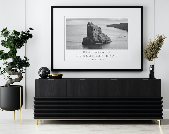Duncansby Stacks Print: Black & White Scottish Coastal Art (Digital Download