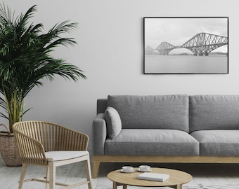 Forth Rail Bridge Print: Scottish Architecture, Black and White (Digital Download A1-A4 Sizes Available)