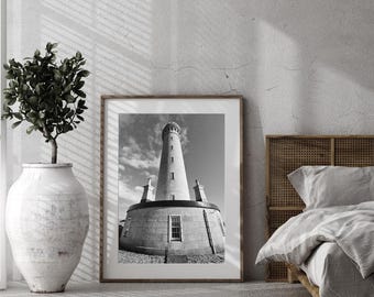 Ardnamurchan Lighthouse Print, Scottish Coastal Landmark, Black & White Photography, Digital Wall Art Download
