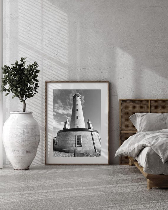 Two Digital Black and White Prints, Ardnamurchan Lighthouse, Scotland, Home Decor, Rustic Poster, Coastal Art