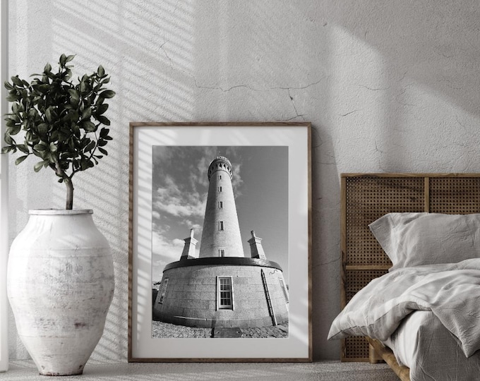 Ardnamurchan Lighthouse Print, Scottish Coastal Landmark, Black & White Photography, Digital Wall Art Download