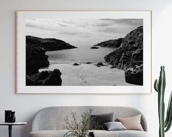 Achmelvich Bay Print: Black and White Scottish Coastline (Digital Download)