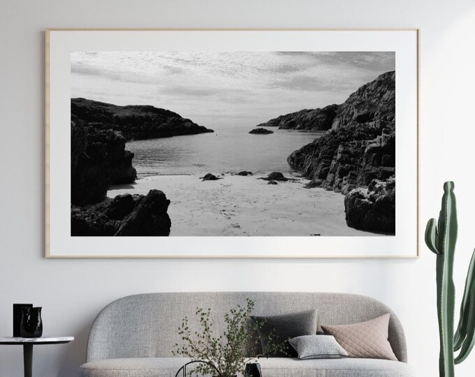 Achmelvich Bay Print: Black and White Scottish Coastline (Digital Download)