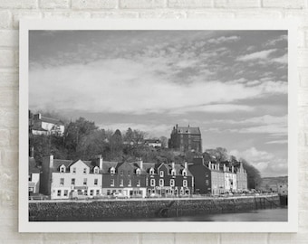 Tobermory Scotland Print: Black and White Coastal Harbour Scene (Digital Download)