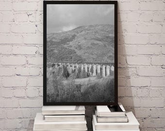 Glenfinnan Viaduct Print: Black and White Scottish Landscape (Digital Download