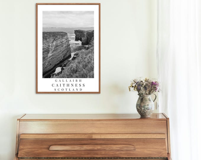 Black and White Caithness Coastline Print: Scottish Highlands Photography (Digital Download)