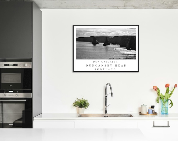 Duncansby Stacks Print: Black & White Scottish Coastal Art (Digital Download)