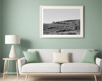 Scottish Highlands Print: Ruined Stone Building, Black and White Home Decor (Digital Download)
