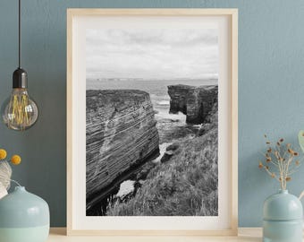 Black and White Scottish Coastline Print: Caithness Highlands Photography (Digital Download)