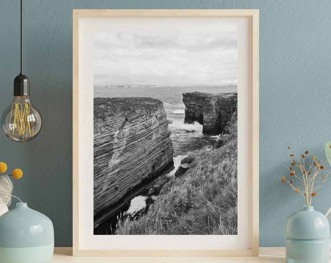 Black and White Scottish Coastline Print: Caithness Highlands Photography (Digital Download)