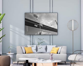 Scottish Flag Print: Black and White Saltire, Queensferry Crossing, Digital Download, Scottish Gaelic