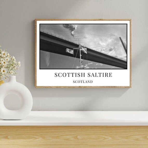 Digital Black and White Print, Scottish Flag, Scotland, National Emblem, Cultural, Architecture, Heritage, Saltire, Historical