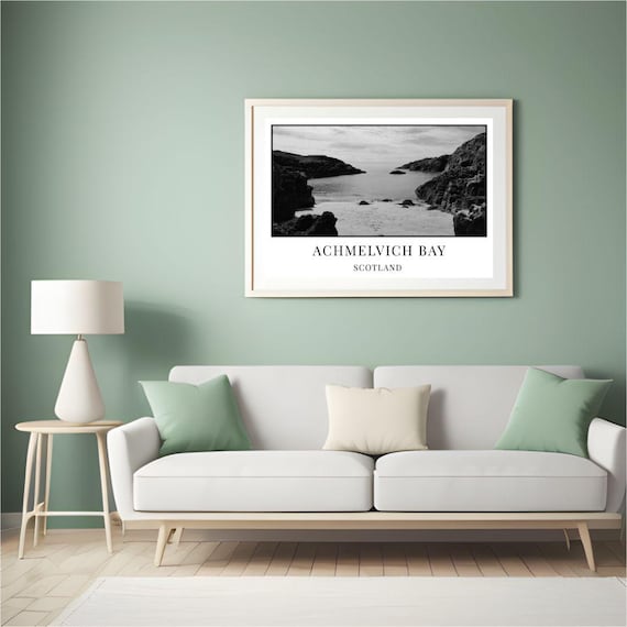 Two Digital Black and White Prints, Achmelvich Bay, Scottish Highlands Landscape, Home Decor, Gift for Nature Lovers