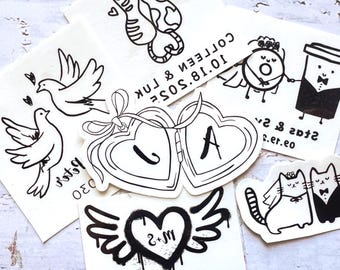 Modern Wedding Temporary Tattoo | Wedding Flash Tattoos |Wedding Tattoo Station | Flash Tattoo  bride shower|Black and White Wedding Tattoo
