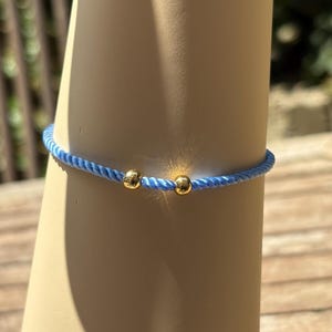 Blue Cord Bracelet: 18K Gold Bead, Waterproof Friendship Jewelry