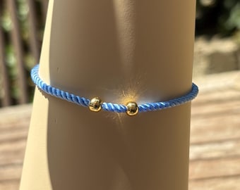 Blue Cord Bracelet: 18K Gold Bead, Waterproof Friendship Jewelry