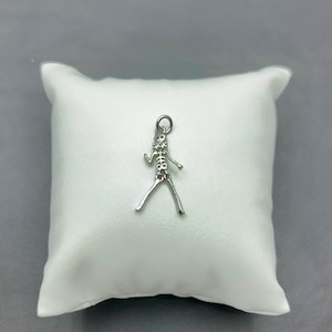 Articulated Skeleton Charm, Moving Silver Halloween Pendant, Gothic DIY Jewelry Supply, Unique Spooky Gift