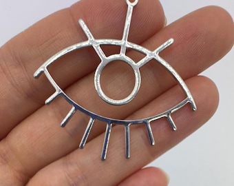 Silver Evil Eye Pendant: Brass DIY Necklace Charm (42x39mm)