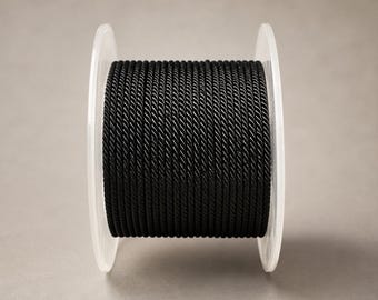 Cordón de satén negro trenzado, cuerda para joyería de 2 mm para pulseras, macramé y manualidades.