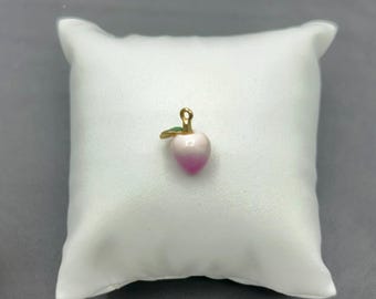 Peach Enamel Charm: Gold Fruit Pendant, Summer Jewelry Supply (15x11mm)