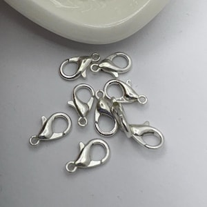 10 pcs Rhodium Plated Claw Clasps: Brass Necklace End (12x7mm)