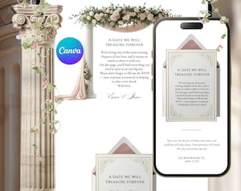 Floral Wedding Website Template Canva, Wedding Website Template, Canva template, Roman wedding website, digital invitation, roman wedding