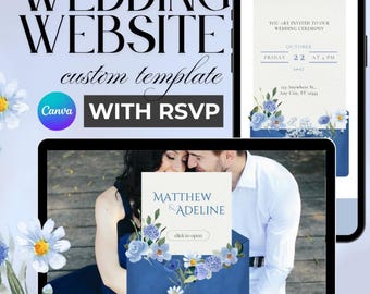 Floral Wedding Website Template with RSVP: Customizable Canva Design (Instant Download)