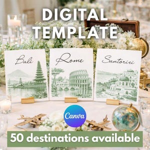 Travel Table Numbers For Wedding, Destination Table Sign, Wedding Table Numbers, Destination Wedding Table Numbers, Editable Table Names