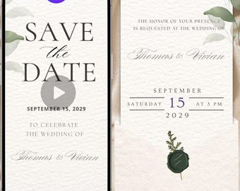 Animated Wedding Invitation Video: Modern Minimalist Canva Template (MP4 Download)