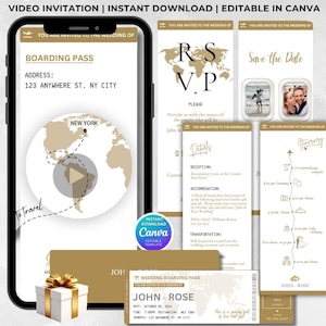 Animated Boarding Pass Wedding Invitation Video, wedding invitation video template, digital destination wedding invitation, passport Wedding