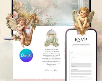 Elegant Wedding Website Template with RSVP, Website Digital Invitation, Floral Design Save The Date, Website template, Canva template