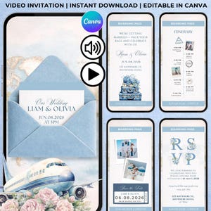Animated Boarding Pass Wedding Invitation Video, Wedding Invitation Video Template, Digital Destination Wedding Invite, Travel Wedding RSVP