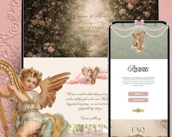 Vintage Wedding Website Template Floral with RSVP, Wedding Website template, Floral Design Save The Date, Garden wedding Website template