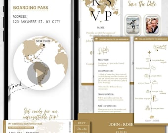 Animated Boarding Pass Wedding Invitation Video, wedding invitation video template, digital destination wedding invitation, passport Wedding