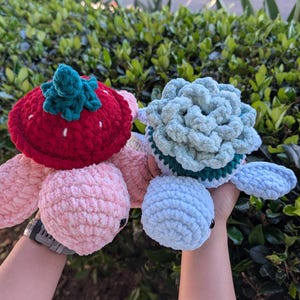 Crochet Strawberry Turtle Plush: Handmade Soft Velvet Stuffed Animal