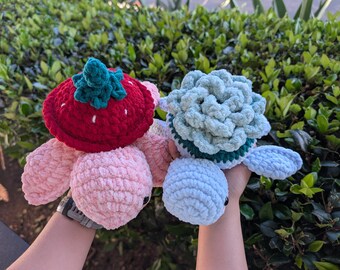 Crochet Strawberry Turtle Plush: Handmade Soft Velvet Stuffed Animal