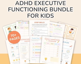 Executive Functioning ADHD Bundle – Visual Tools, Routine Charts, Focus Sheets, Coping Skills, Therapy Resources for Kids Behavior Resources