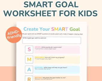 Goal-Setting Planner for Kids with ADHD – Printable SMART Worksheets to Build Focus, Motivation & Executive Function Skills, Printable PDF